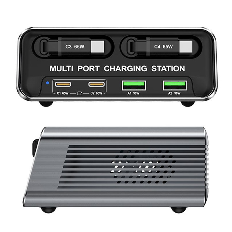 Ladestation mit USB-C-Kabel OEM WLX-60C, 130W, 2 x USB-A - 2 x USB-C, Grau