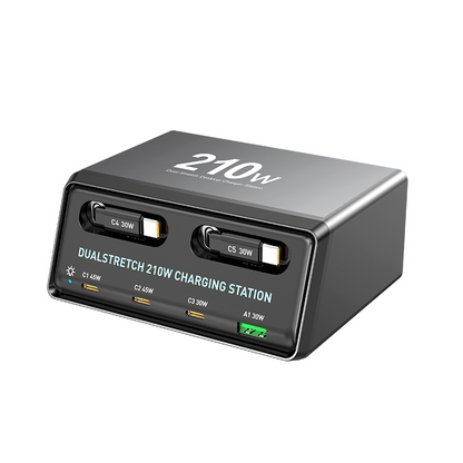 Ladestation mit USB-C-Kabel OEM WLX-60E, 210W, 3A, 1 x USB-A - 3 x USB-C, Grau