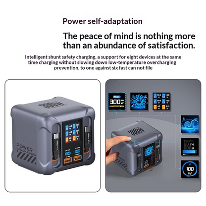 Ladestation mit USB-C-Kabel OEM HW866, 300W, 5A, 2 x USB-A - 2 x USB-C, Grau
