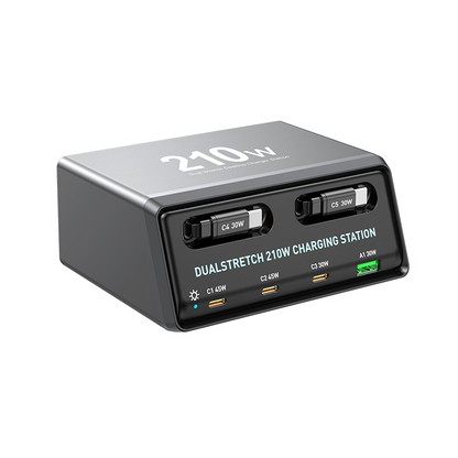 Ladestation mit USB-C-Kabel OEM WLX-60E, 210W, 3A, 1 x USB-A - 3 x USB-C, Grau