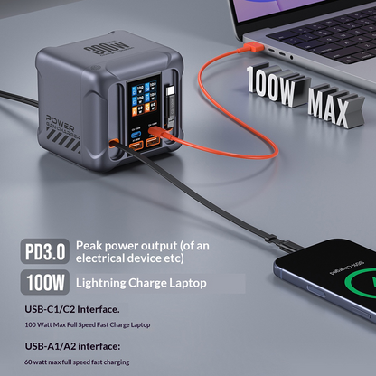Ladestation mit USB-C-Kabel OEM HW866, 300W, 5A, 2 x USB-A - 2 x USB-C, Grau
