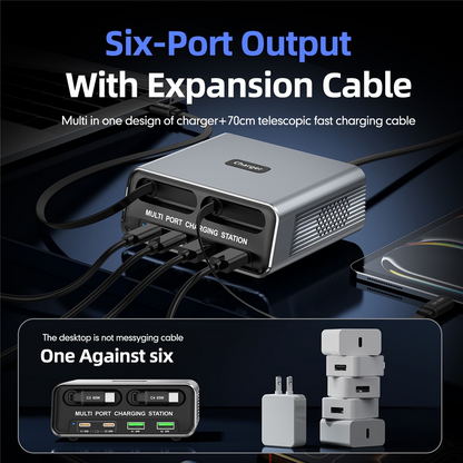 Ladestation mit USB-C-Kabel OEM WLX-60C, 130W, 2 x USB-A - 2 x USB-C, Grau