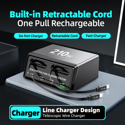 Ladestation mit USB-C-Kabel OEM WLX-60E, 210W, 3A, 1 x USB-A - 3 x USB-C, Grau