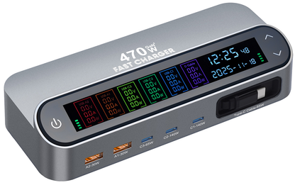 Station Charger With USB-C Cable OEM LCD470W, 470W, 5A, 2 x USB-A - 3 x USB-C, Gray