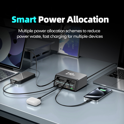 Ladestation mit USB-C-Kabel OEM WLX-60E, 210W, 3A, 1 x USB-A - 3 x USB-C, Grau
