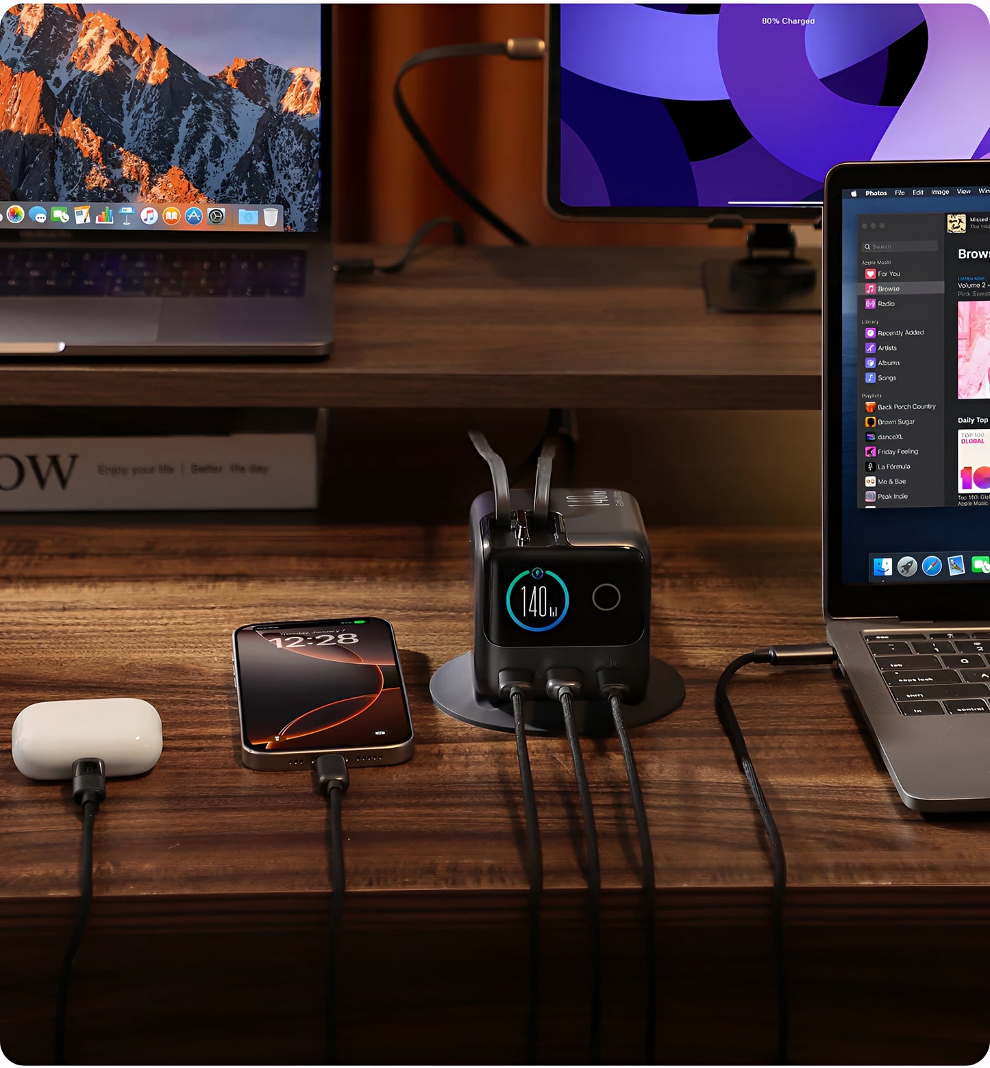 Ladestation mit USB-C Kabel Joyroom Podix JR-TRD01, 140W, 1 x USB-C - 2 x USB-A, Grau