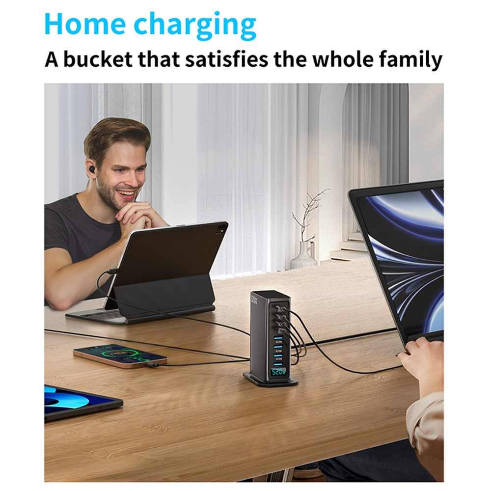 OEM Ladestation Ladegerät, 520W, 5A, 4 x USB-A - 4 x USB-C, Grau