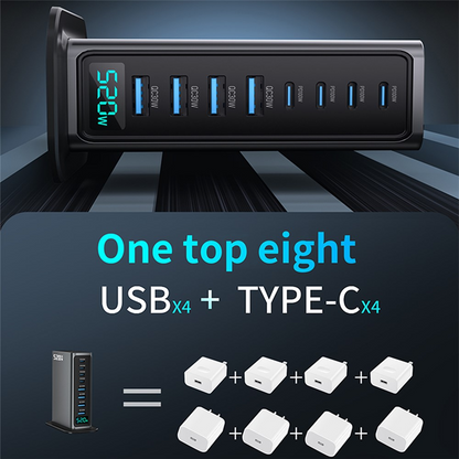 OEM Ladestation Ladegerät, 520W, 5A, 4 x USB-A - 4 x USB-C, Grau