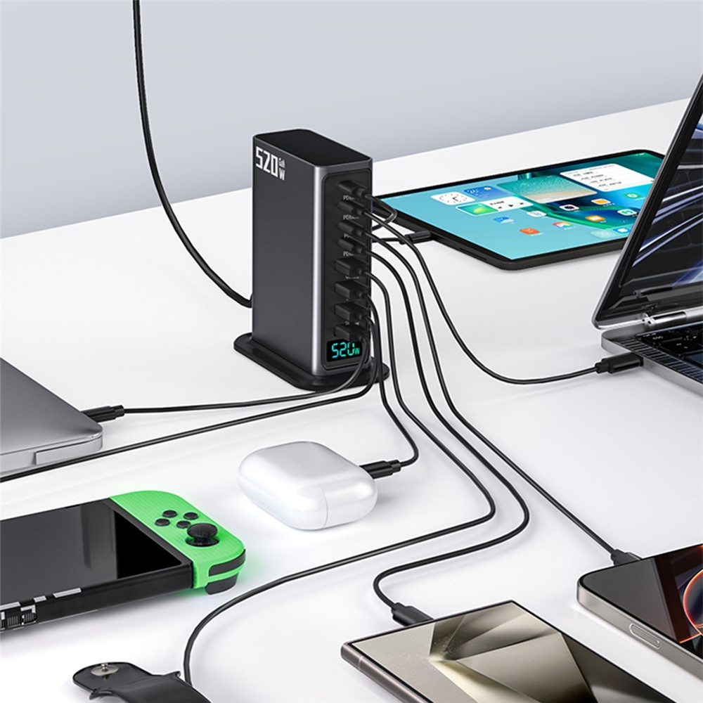 OEM Ladestation Ladegerät, 520W, 5A, 4 x USB-A - 4 x USB-C, Grau