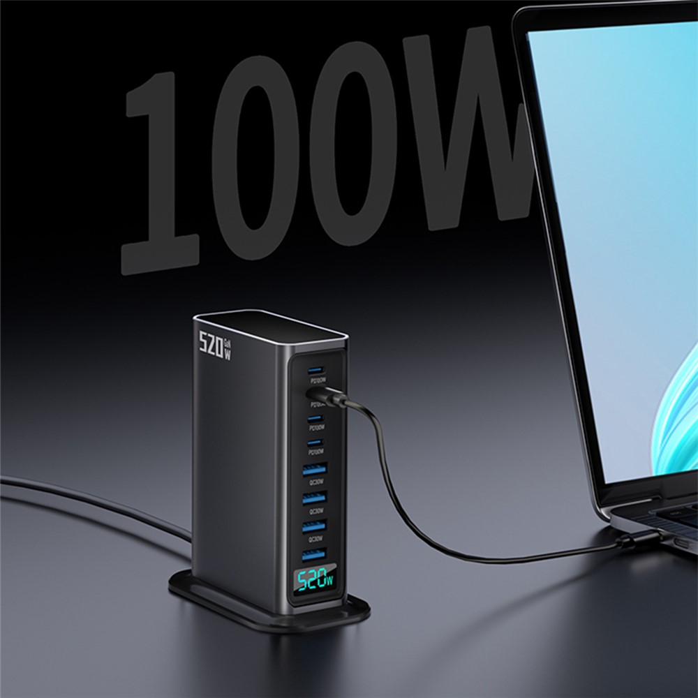 OEM Ladestation Ladegerät, 520W, 5A, 4 x USB-A - 4 x USB-C, Grau