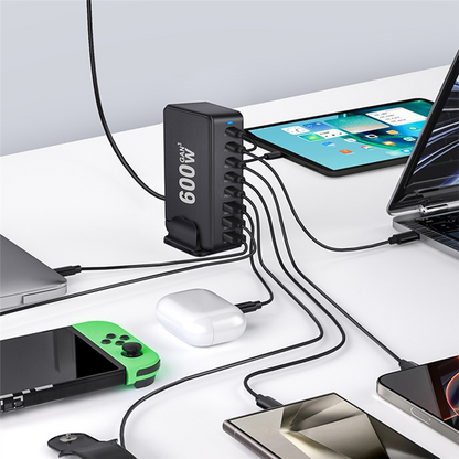 OEM Ladestation Ladegerät, 600W, 4 x USB-A - 4 x USB-C, Schwarz