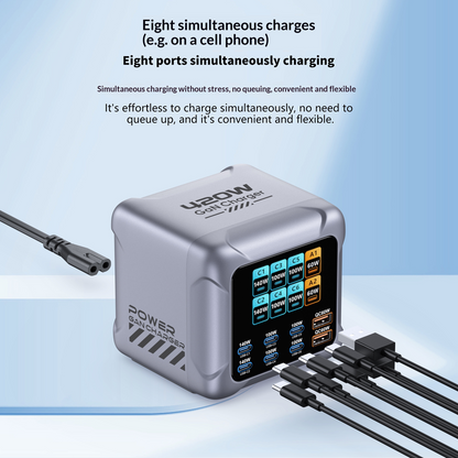 OEM BK-126D Station Charger, 140W, 5A, 2 x USB-A - 6 x USB-C, Gray