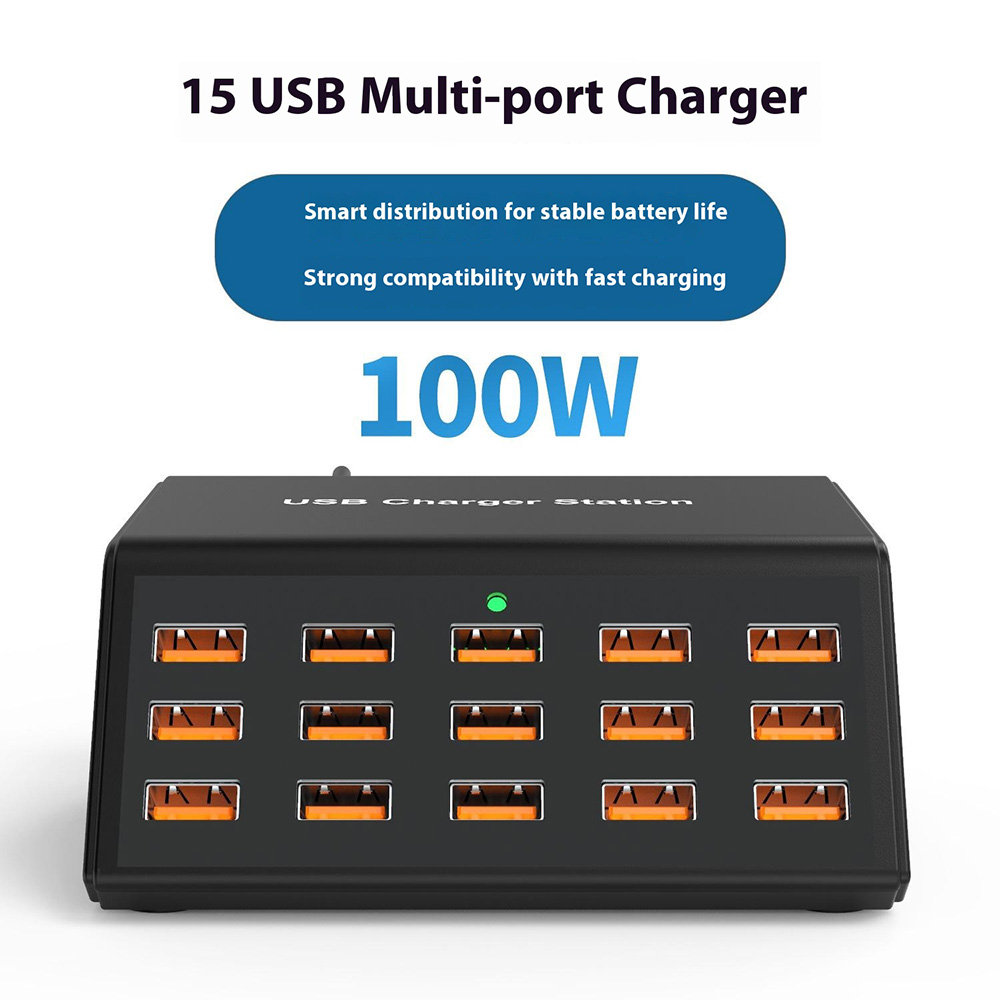 OEM Ladestation HW15, 100W, 2A, 15 x USB-A, Schwarz