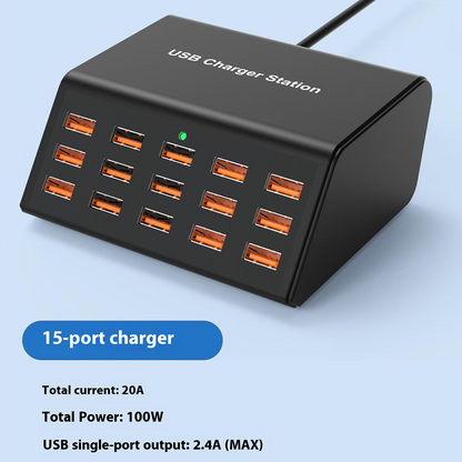 OEM Ladestation HW15, 100W, 2A, 15 x USB-A, Schwarz