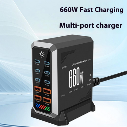 OEM HW18 Station Charger, 660W, 5A, 4 x USB-A - 6 x USB-C, Black