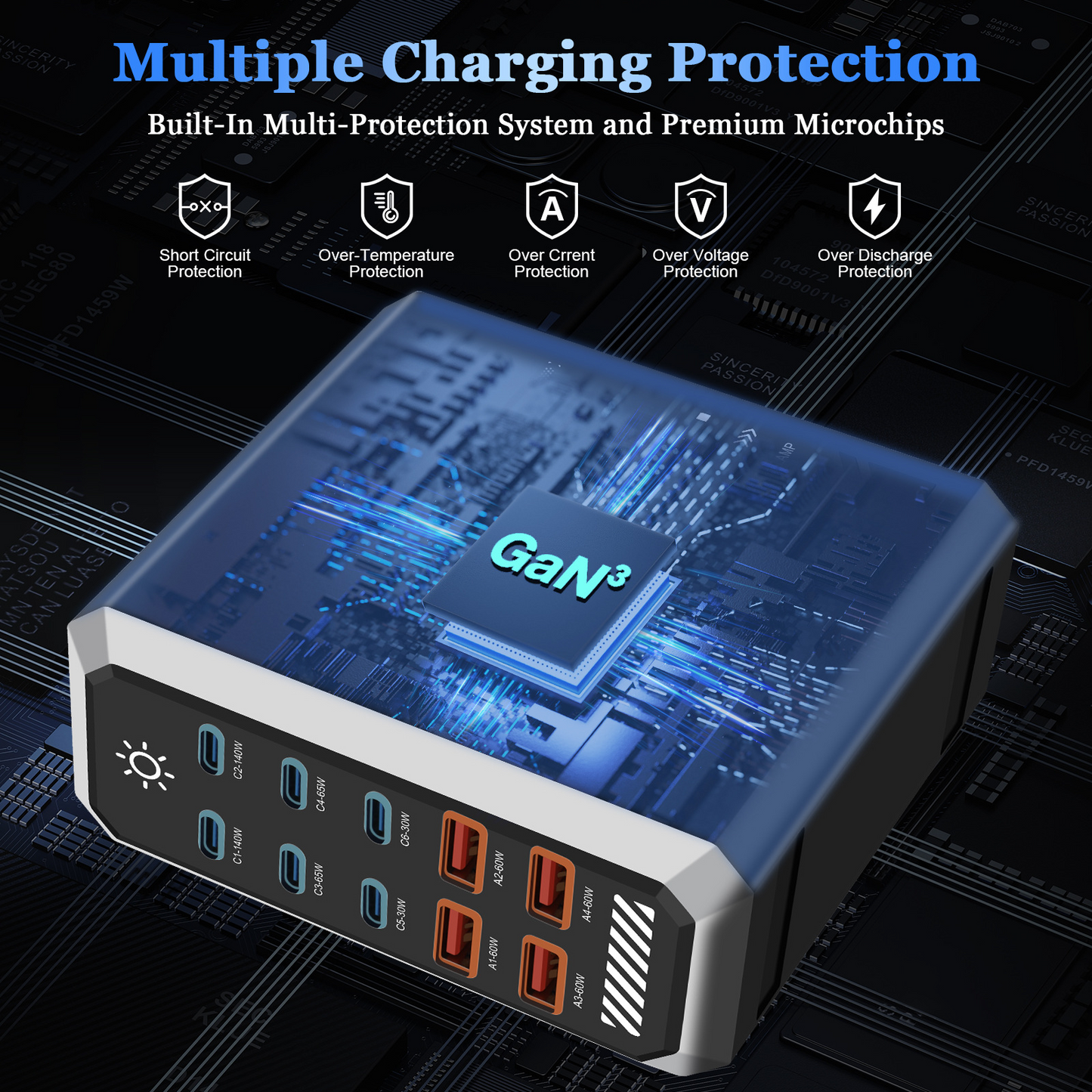 OEM HW18 Station Charger, 660W, 5A, 4 x USB-A - 6 x USB-C, Black