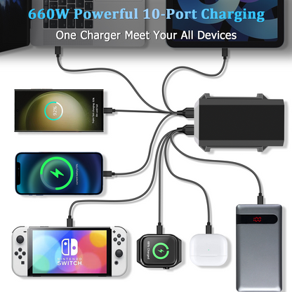 OEM HW18 Station Charger, 660W, 5A, 4 x USB-A - 6 x USB-C, Black