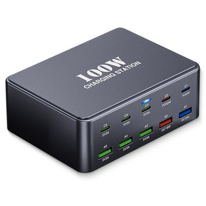 OEM Ladestation HW33 Ladegerät, 100W, 3A, 5 x USB-A - 5 x USB-C, Grau
