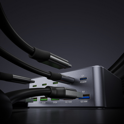 OEM Ladestation HW33 Ladegerät, 100W, 3A, 5 x USB-A - 5 x USB-C, Grau