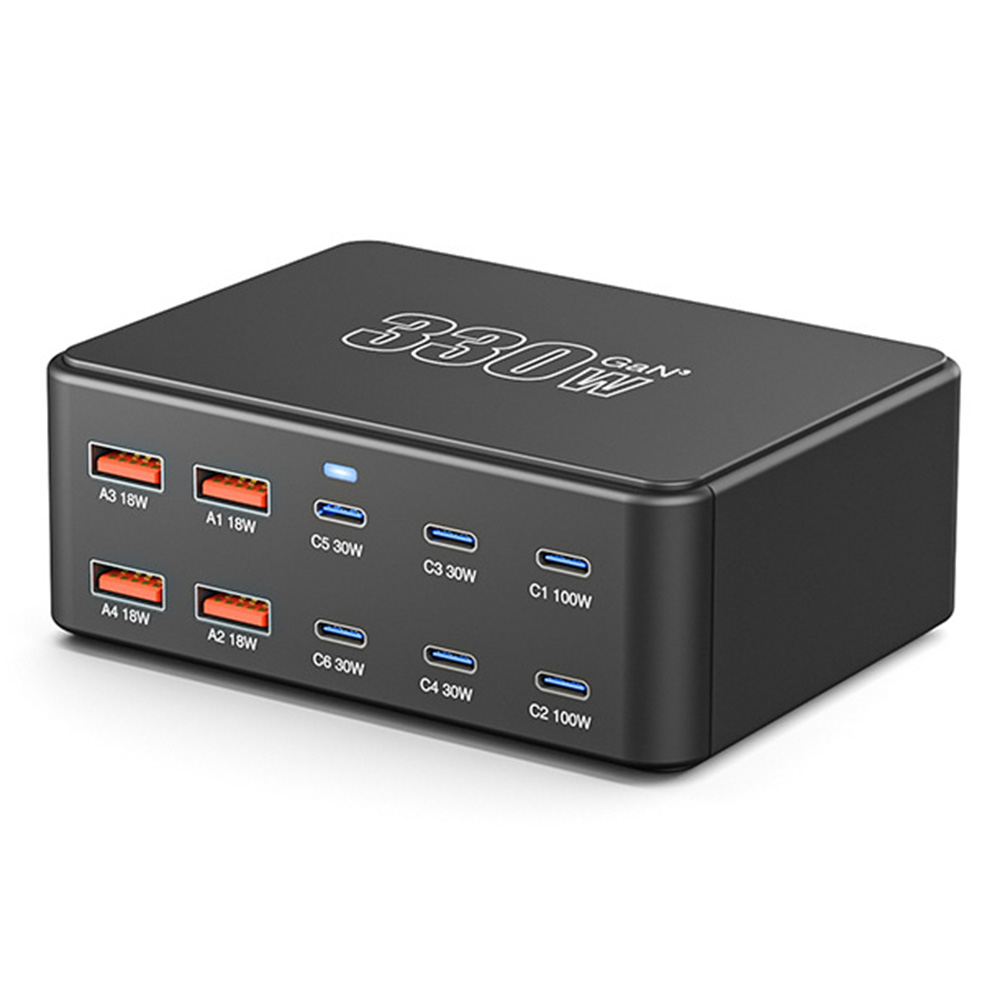 OEM Ladestation HW66, 330W, 5A, 4 x USB-A - 6 x USB-C, Schwarz