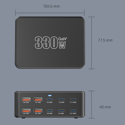OEM Ladestation HW66, 330W, 5A, 4 x USB-A - 6 x USB-C, Schwarz