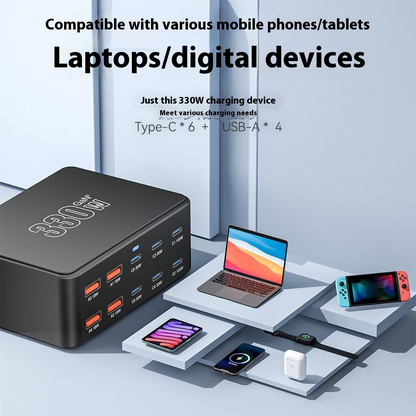 OEM Ladestation HW66, 330W, 5A, 4 x USB-A - 6 x USB-C, Schwarz