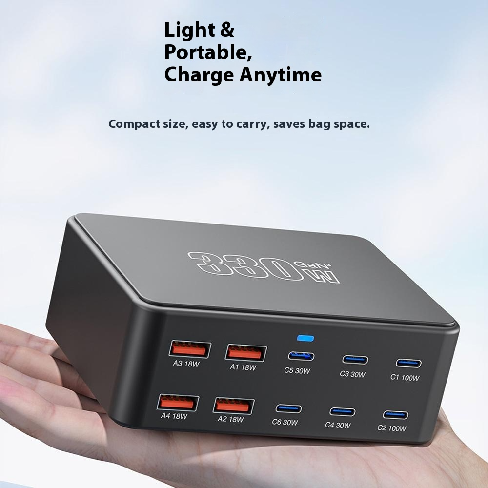 OEM Ladestation HW66, 330W, 5A, 4 x USB-A - 6 x USB-C, Schwarz