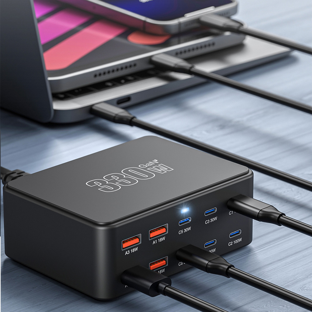 OEM Ladestation HW66, 330W, 5A, 4 x USB-A - 6 x USB-C, Schwarz