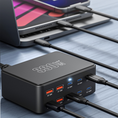 OEM Ladestation HW66, 330W, 5A, 4 x USB-A - 6 x USB-C, Schwarz