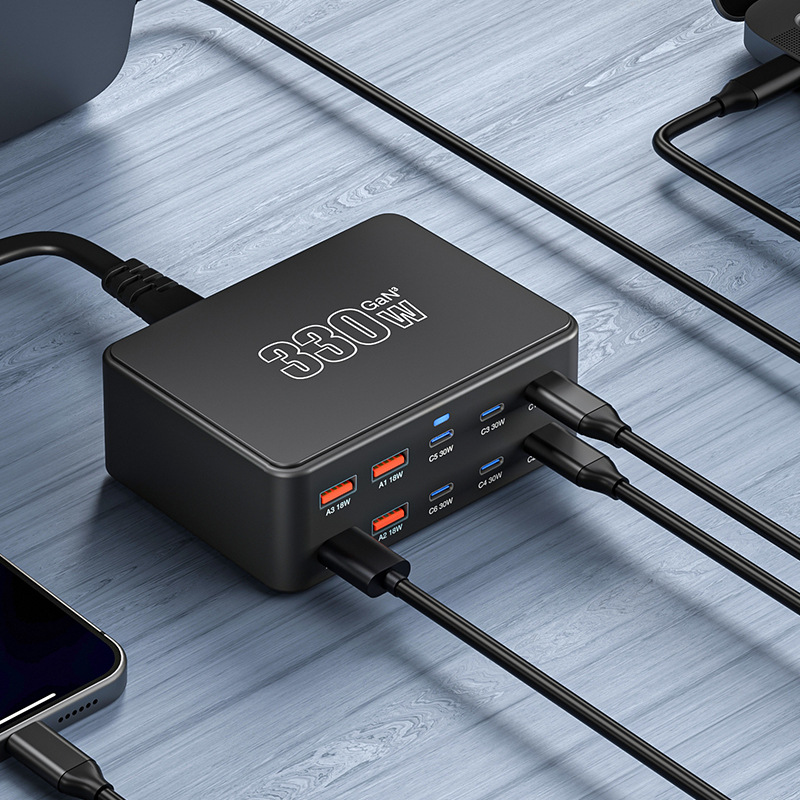 OEM Ladestation HW66, 330W, 5A, 4 x USB-A - 6 x USB-C, Schwarz