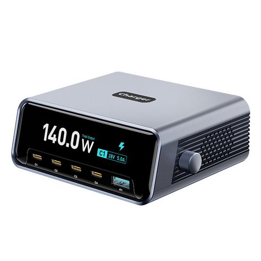 OEM-Ladestation WLX-60G, 140W, 5A, 1 x USB-A - 4 x USB-C, Grau