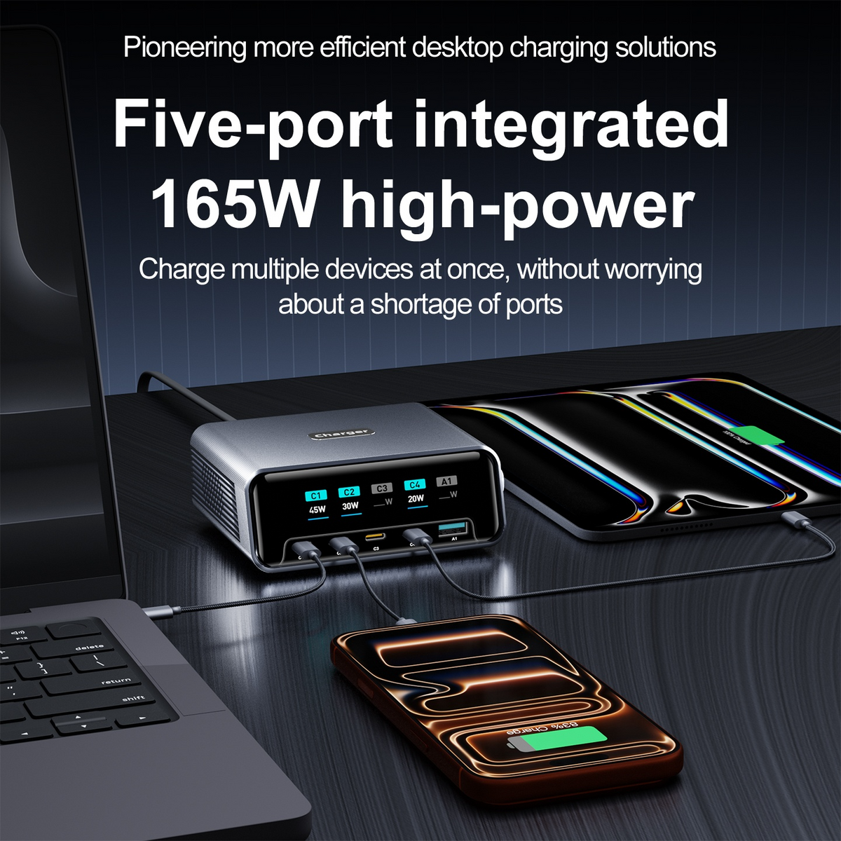 OEM-Ladestation WLX-60G, 140W, 5A, 1 x USB-A - 4 x USB-C, Grau
