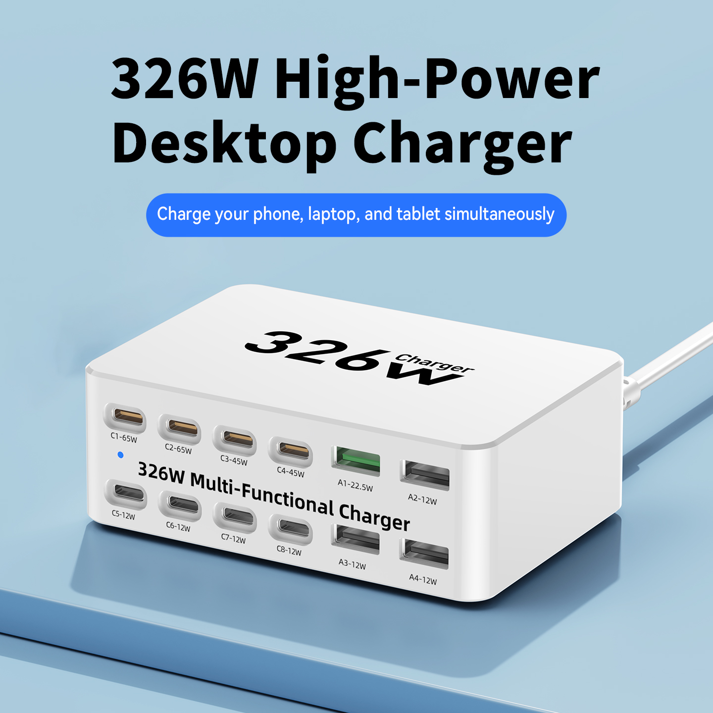 OEM-Ladestation WLX-818E, 326W, 3,25A, 4 x USB-A - 8 x USB-C, Weiß