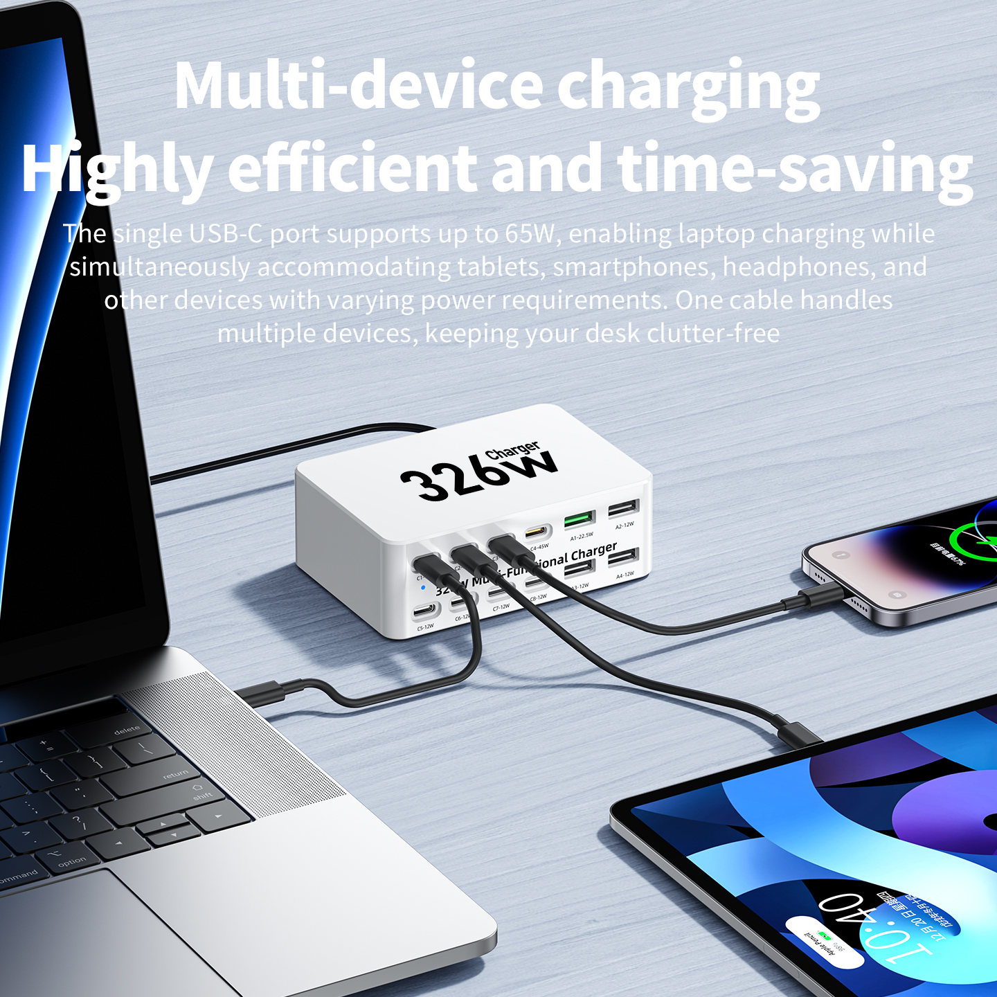 OEM-Ladestation WLX-818E, 326W, 3,25A, 4 x USB-A - 8 x USB-C, Weiß