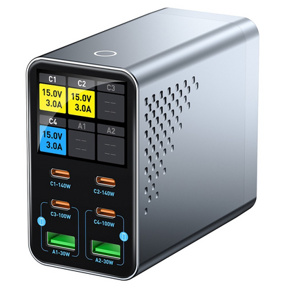 OEM WLX-G3 Station Charger, 140W, 5A, 2 x USB-A - 4 x USB-C, Gray