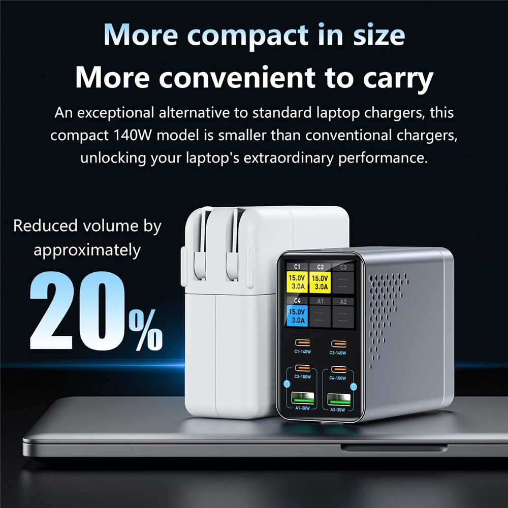 OEM WLX-G3 Station Charger, 140W, 5A, 2 x USB-A - 4 x USB-C, Gray