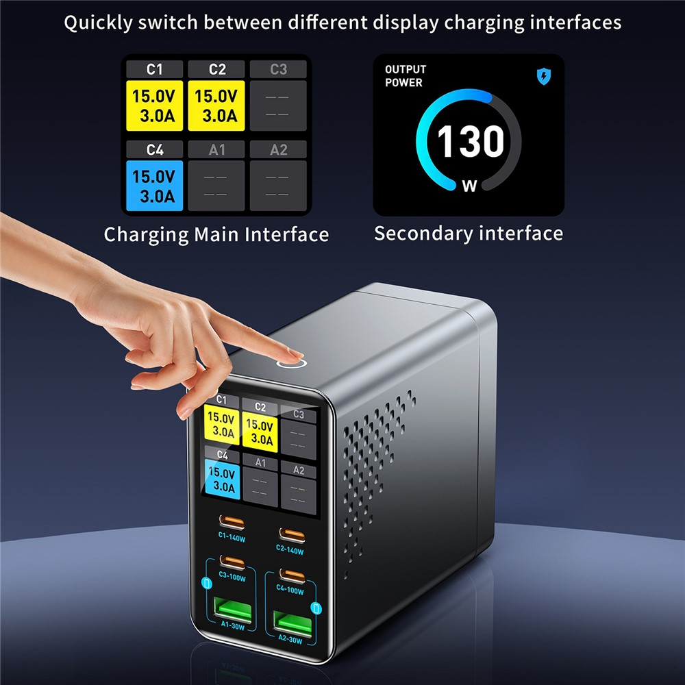 OEM WLX-G3 Station Charger, 140W, 5A, 2 x USB-A - 4 x USB-C, Gray