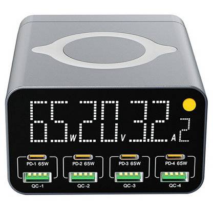 OEM Ladestation WLX-M3 QI Ladegerät, 80W, 4 x USB-A - 4 x USB-C, Grau