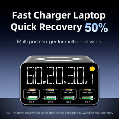 OEM Ladestation WLX-M3 QI Ladegerät, 80W, 4 x USB-A - 4 x USB-C, Grau