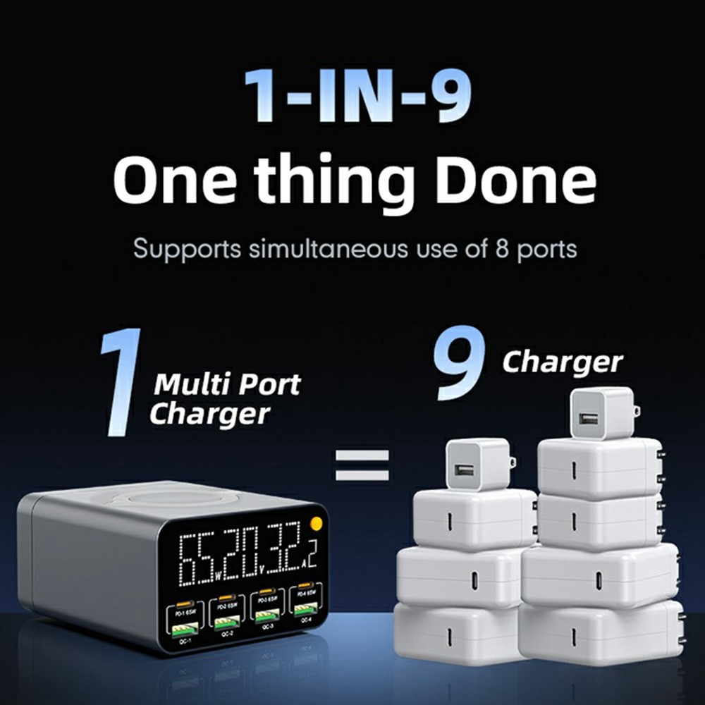 OEM Ladestation WLX-M3 QI Ladegerät, 80W, 4 x USB-A - 4 x USB-C, Grau