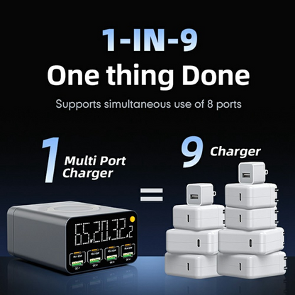OEM Ladestation WLX-M3 QI Ladegerät, 80W, 4 x USB-A - 4 x USB-C, Grau