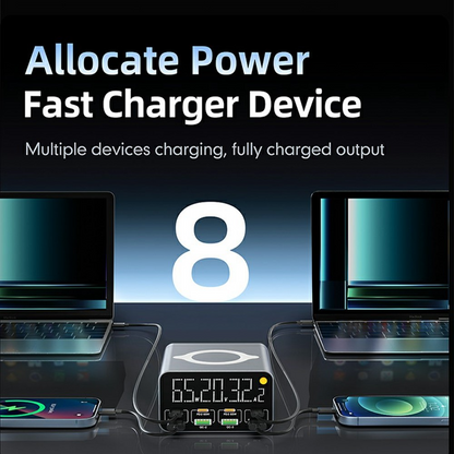 OEM Ladestation WLX-M3 QI Ladegerät, 80W, 4 x USB-A - 4 x USB-C, Grau
