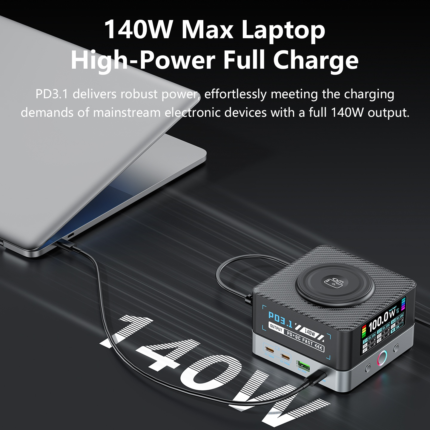 OEM WLX-R8A QI Station Charger, 140W, 5A, 2 x USB-A - 6 x USB-C, Gray