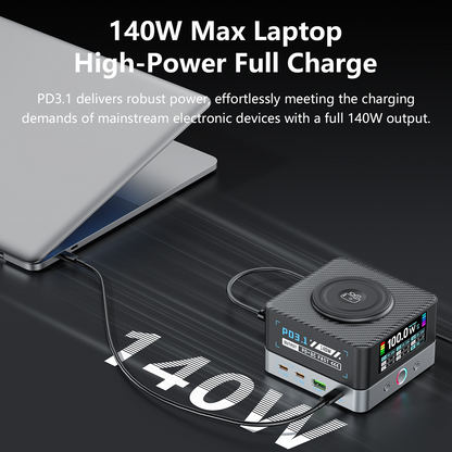OEM WLX-R8A QI Station Charger, 140W, 5A, 2 x USB-A - 6 x USB-C, Gray