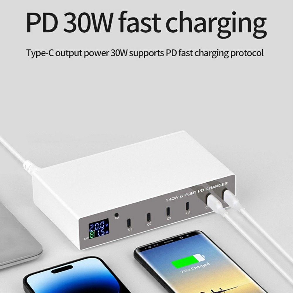 OEM Station Charger WLX-X6P, 140W, 3A, 6 x USB-C, Silver