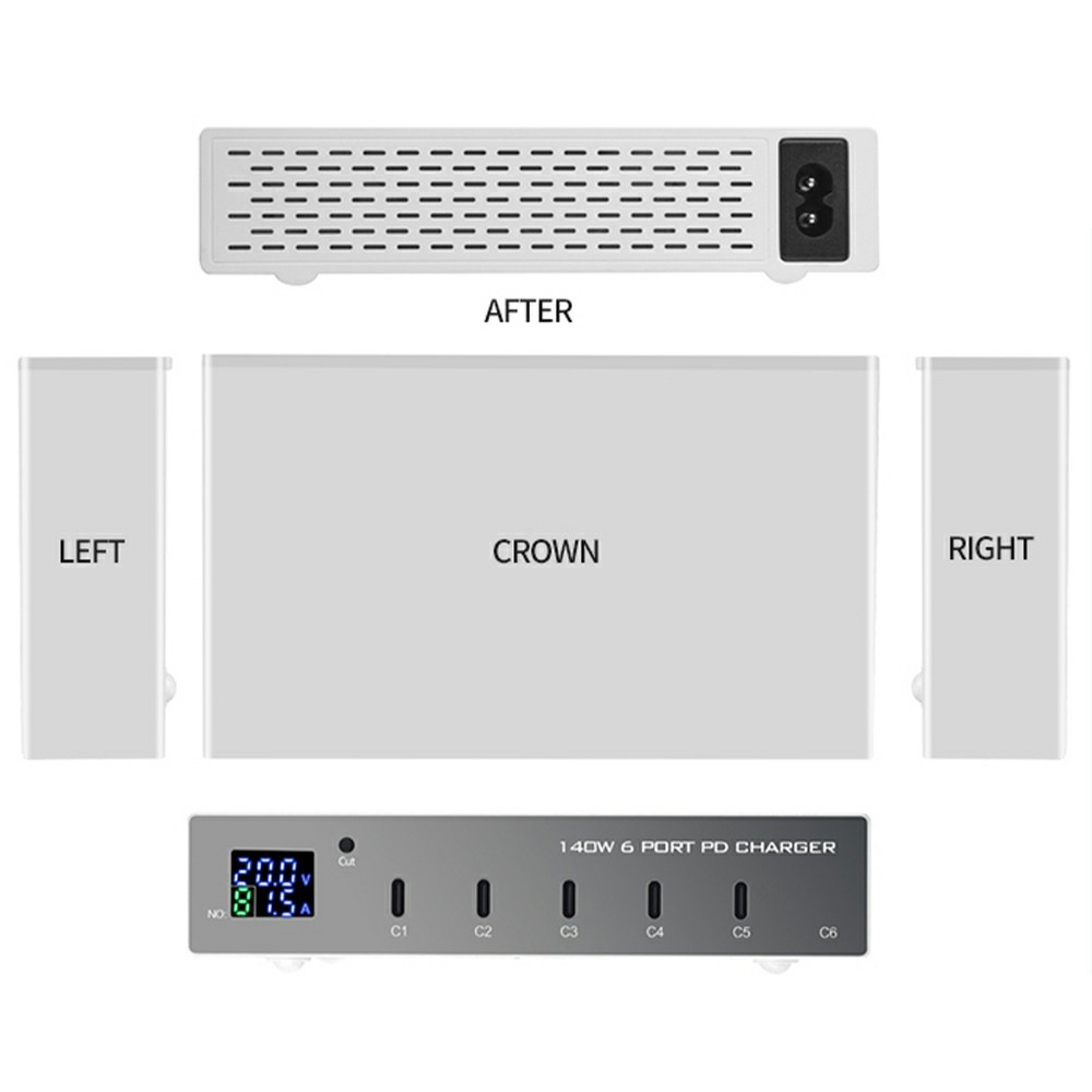 OEM Station Charger WLX-X6P, 140W, 3A, 6 x USB-C, Silver