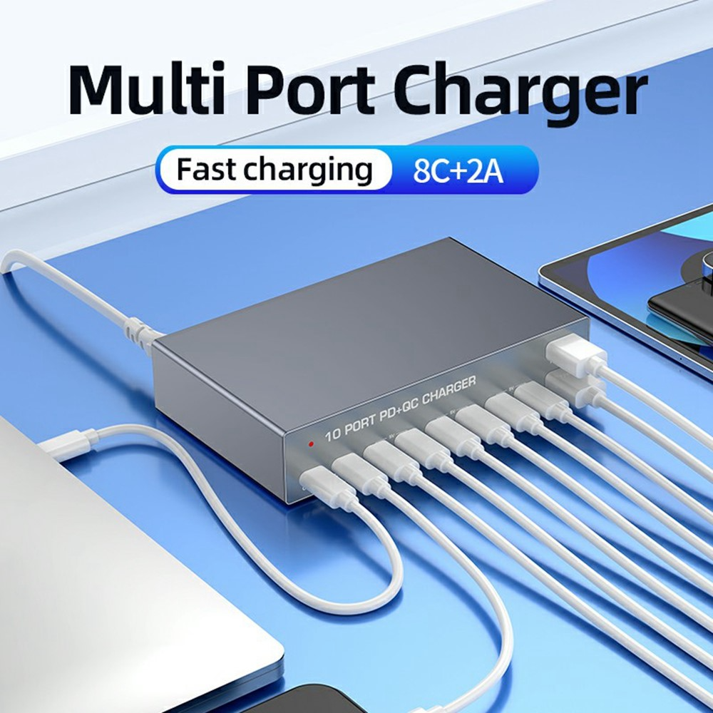 OEM-Ladestation WLX-X6Y, 140W, 5A, 2 x USB-A - 8 x USB-C, Silber