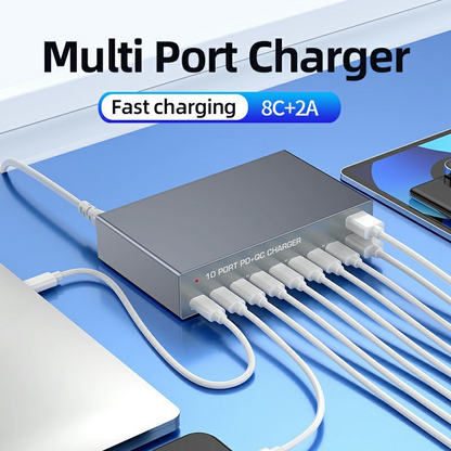OEM-Ladestation WLX-X6Y, 140W, 5A, 2 x USB-A - 8 x USB-C, Silber