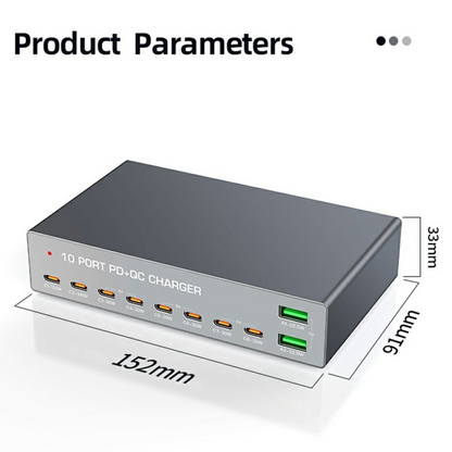OEM-Ladestation WLX-X6Y, 140W, 5A, 2 x USB-A - 8 x USB-C, Silber