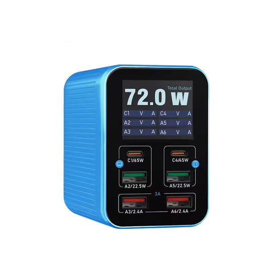 Ladestation Relife Q4, 72W, 5A, 2 x USB-C - 4 x USB-A, Blau